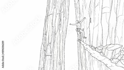 Rock climber reaching summit on steep cliff face.