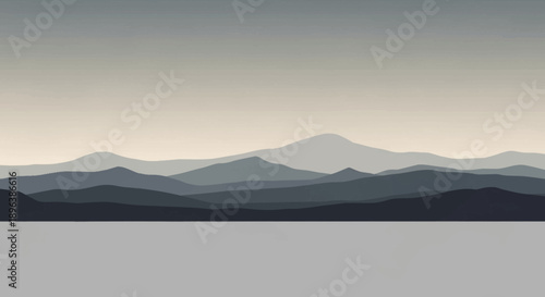 Serene Mountain Range Silhouette Under a Hazy Sky.