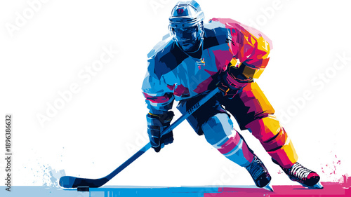 Ice hockey graphic art effect poster. Ice hockey dynamic multicolor graphic wallpaper or banner