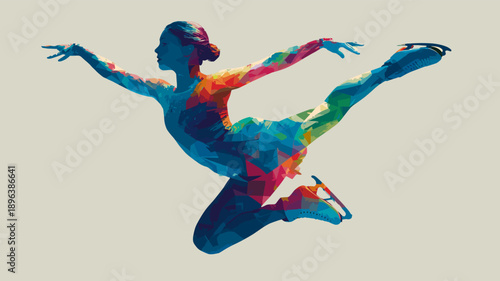 Figure skating dynamic multicolor graphic wallpaper or banner. Figure skating graphic art effect poster