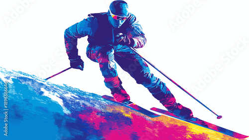 Cross-country skiing graphic art effect poster. Cross-country skiing dynamic multicolor graphic wallpaper or banner