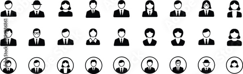 Set of twenty seven business people icons collection, user profile avatar silhouette, male and female office worker vector illustration isolated on white.