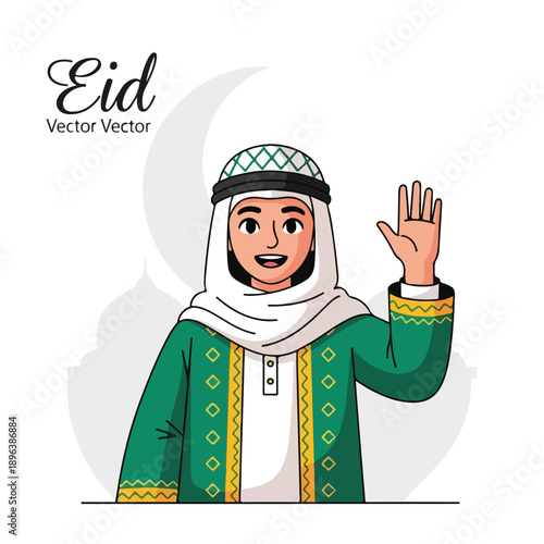 Man in traditional muslim clothing waving