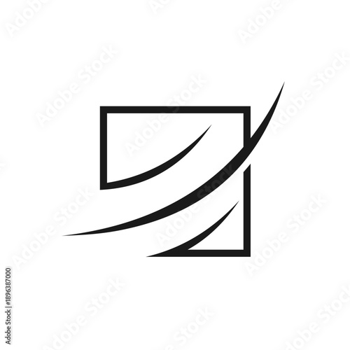 Abstract black square outline with three dynamic curved lines indicating swift motion.
