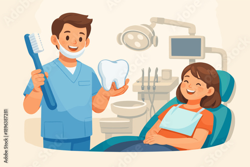 Male dentist and female patient in dental clinic setting