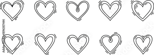 Heart line icon set with love romance valentine and relationship outline symbols in simple vector style