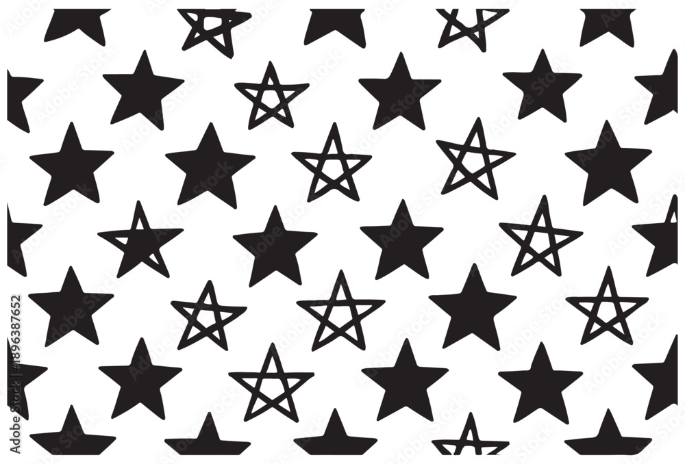 Obraz premium Black stars and pentagrams on white background