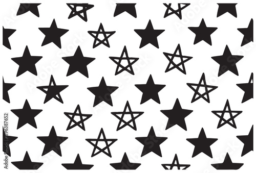 Black stars and pentagrams on white background