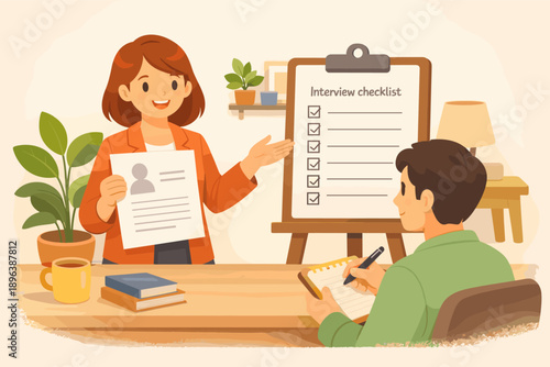 Female recruiter interviewing male candidate in office setting