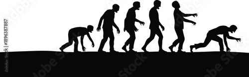 Zombie evolution silhouettes showing transformation stages of human into undead creature, horror apocalypse concept isolated , spooky walking dead illustration for Halloween and dark graphic projects