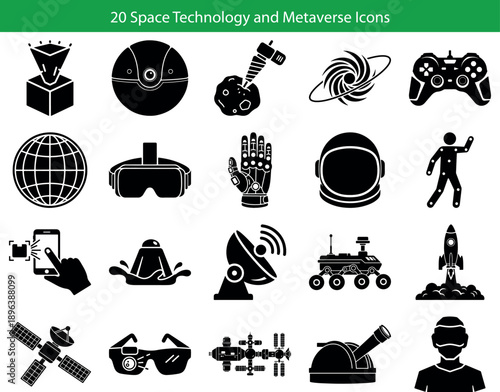  20 Space Technology and Metaverse Icons. 