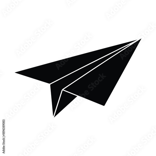 Sharp black silhouette of a paper airplane, conveying concepts of travel, communication, or ideas