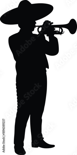 Silhouette of mariachi musician playing trumpet symbolizing Mexican culture traditional music festival performance art heritage