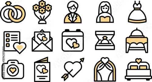Marriage, Love and Wedding Line Icon Set for Modern Web Design, Mobile Interfaces, and Digital Resources