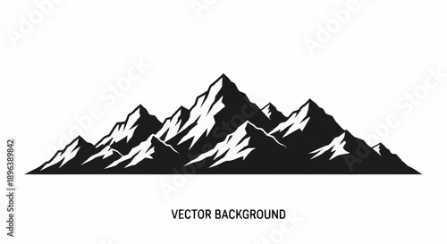 Silhouette of Jagged Mountain Peaks Against White Background.