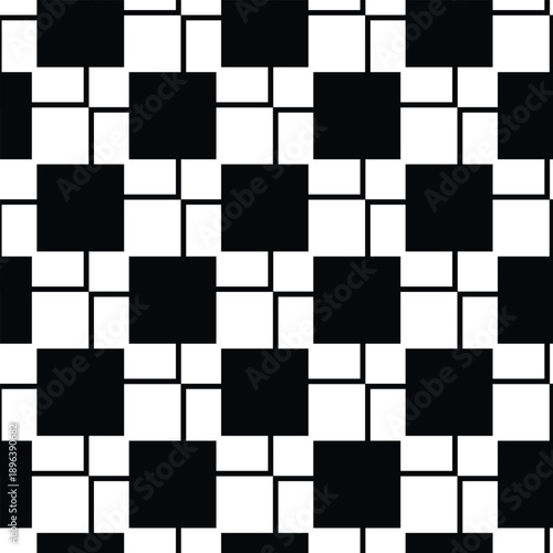 Abstract black and white geometric pattern with alternating square shapes.