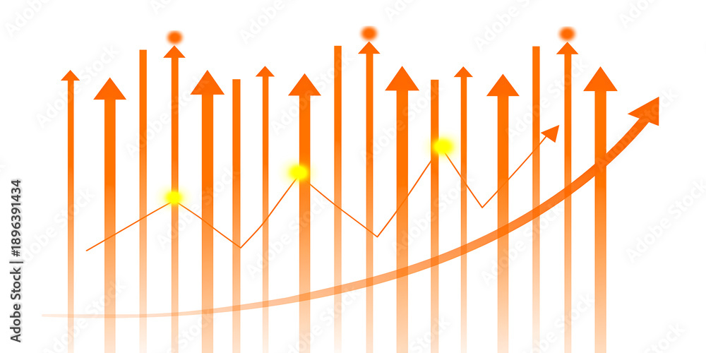 Fototapeta premium Orange Business Growth Chart with Rising Arrows and Success Indicators