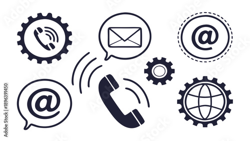 Contact us and communication methods for global business and customer support   - in trendy line style, line icons set, media, website, blog, content, web icon set, Vector illustration