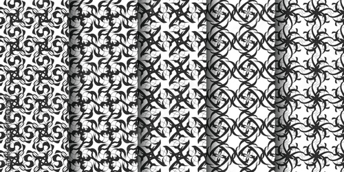Abstract black and white pattern featuring intricate designs and shapes.