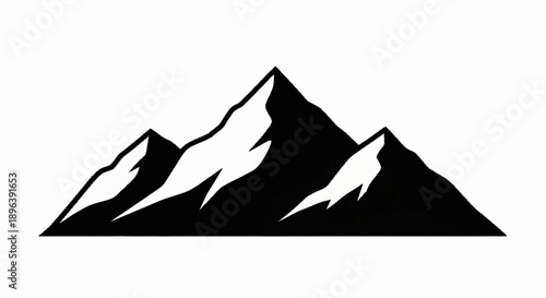 Stylized Black and White Mountain Peaks Silhouette.