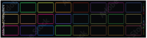 Colorful Grid Layout with Neon-outlined Rectangular Placeholders