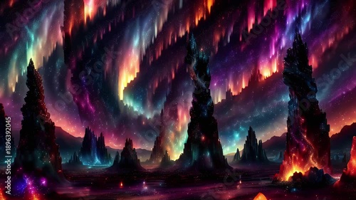 Dark Sharp Vivid Vibrant Alien Planet Mountain Motion. Infinite Loop, Seamless morphing loop video