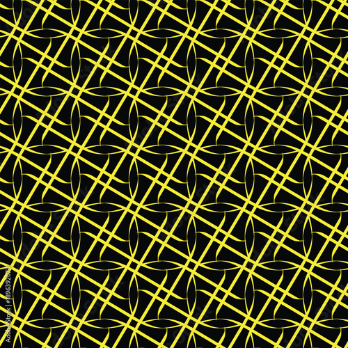 Abstract geometric pattern with intricate yellow lines on a black background, creating a visually striking design.