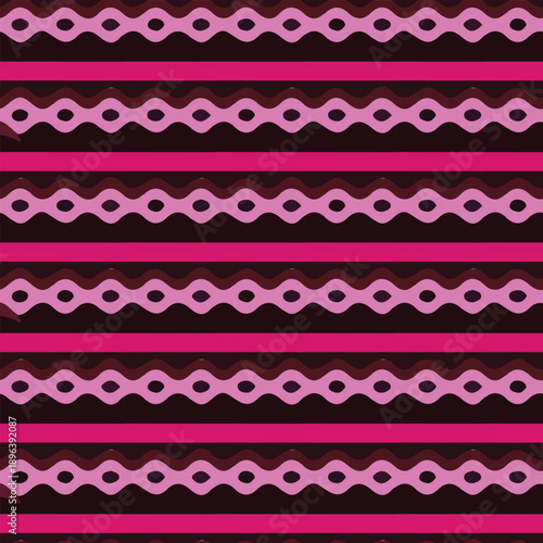 Abstract geometric pattern with wavy pink lines on a dark background.