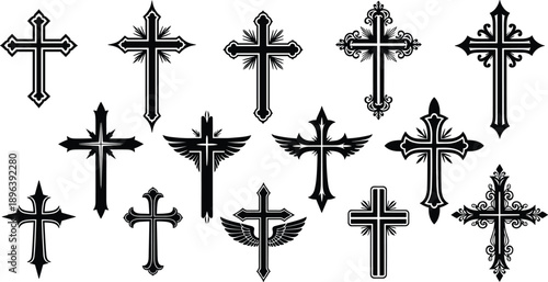 Collection of Four Detailed Black Silhouettes Featuring Friendly Three Eyed Space Aliens in Various Poses for Science Fiction Graphic Designs