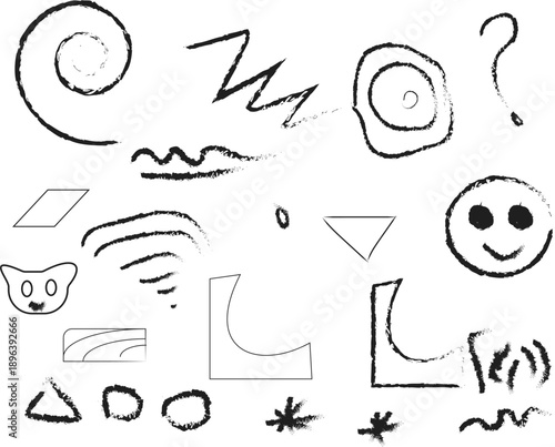 Vector graphics illustration with various shapes and symbols