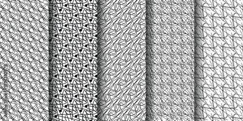 Artistic black and white abstract patterns, showcasing intricate line designs and textures.