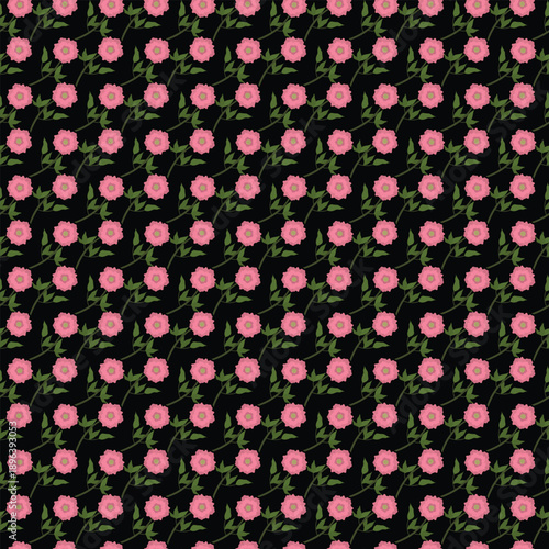 Beautiful floral pattern featuring pink flowers on a dark background, perfect for fabric or wallpaper design.