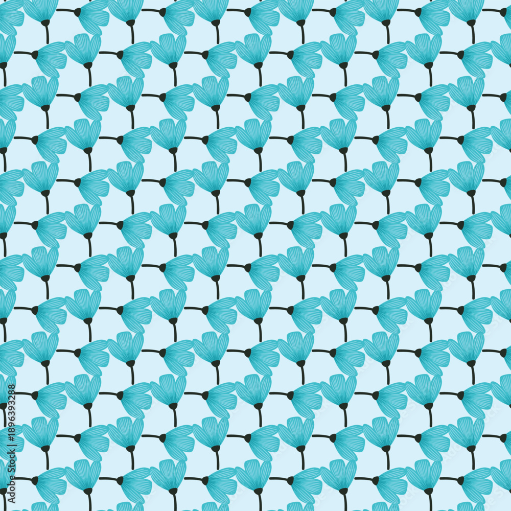 Obraz premium Beautiful repeating pattern of blue flowers on a light blue background, creating a fresh and vibrant look.