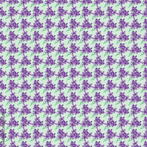 Beautiful floral pattern featuring vibrant purple flowers on a soft mint green background.