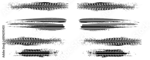 Vector Print Textured Tire Track . Design Element . Car tread silhouette . Mud splash grunge texture