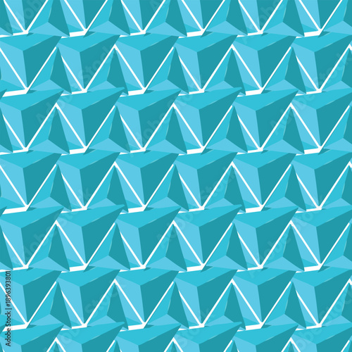 Blue geometric pattern featuring 3D pyramid shapes arranged in a vibrant, repeating design.