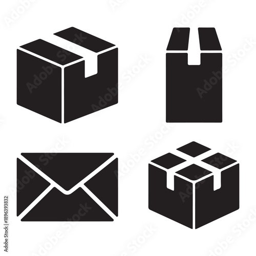 Closed cardboard delivery box silhouette vector for ecommerce packaging