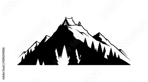 Mountain Silhouette Vector Illustration with Climbers