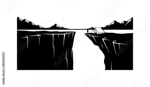 Majestic Mountain Canyon with Suspension Bridge Silhouette