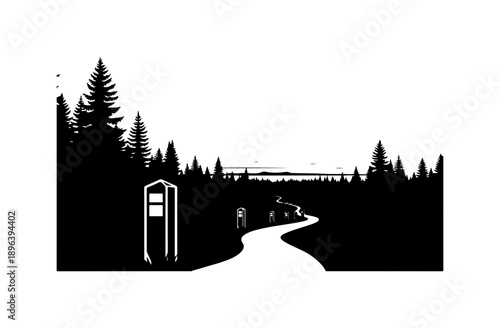 Silhouette of Cyclists on Scenic Forest Trail with Speed Limit Sign