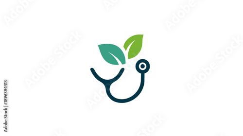 Stethoscope with Green Leaves Icon for Natural Health, Holistic Medicine, Organic Wellness, and Eco-Friendly Healthcare