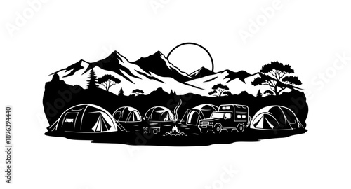 Camping Adventure in Mountain Landscape with Moonlit Sky