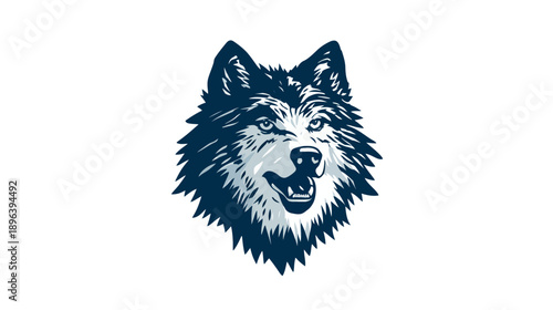 Stylized powerful wolf head illustration. Vector graphic of a fierce wild animal, canine mascot design with strong expression.