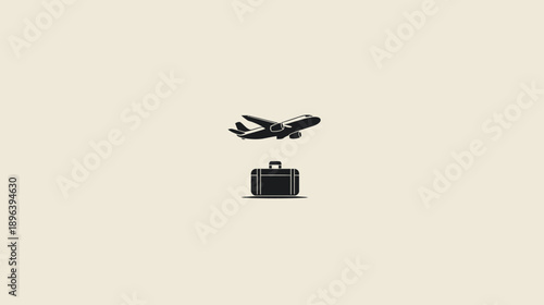 Global Business Journey: Minimalist Vector Illustration of an Airplane and a Briefcase Symbolizing Air Travel