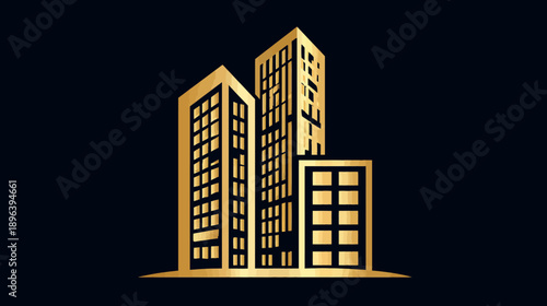 Elegant Gold Skyscrapers Graphic - Modern Urban Architecture Symbol for Real Estate, Property Development, and Investment