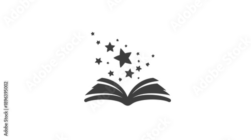 Magical open book with sparkling stars vector icon. Concept of imagination, knowledge, fantasy, education, and storytelling.