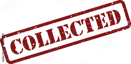 A clear red grunge texture rubber stamp impression showing the word COLLECTED on a plain white surface
