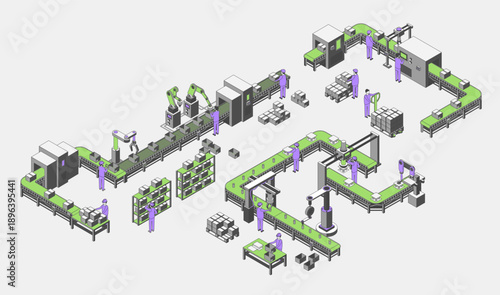Cartoon Color Conveyor Processes Factory Concept 3d Isometric View Merchandise Shipping in Storehouse. Vector illustration