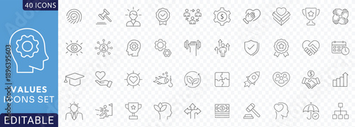 Values icon set. line Icon Collection. Fully Editable. Vector illustration.