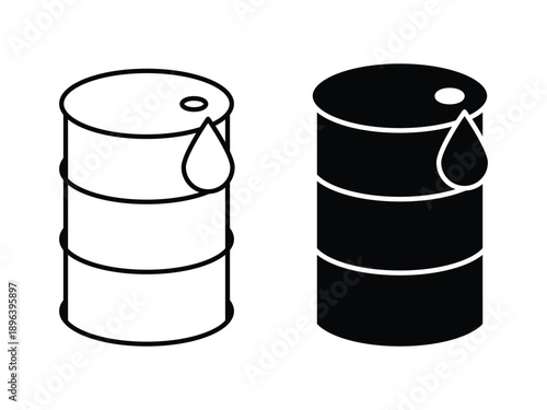 Oil Barrels Icon Set with Dripping Liquid. Industrial oil drum illustration metal barrel liquid storage container fuel tank icon.